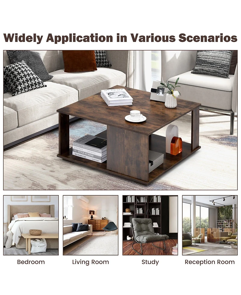Gymax 2-Tier Square Coffee Table w/ Storage Industrial Center Table for Living Room