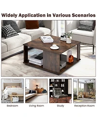 Gymax 2-Tier Square Coffee Table w/ Storage Industrial Center Table for Living Room