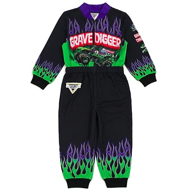 Monster Jam Boys Grave Digger French Terry Racing Zip Up Coverall to