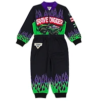 Monster Jam Boys Grave Digger French Terry Racing Zip Up Coverall to