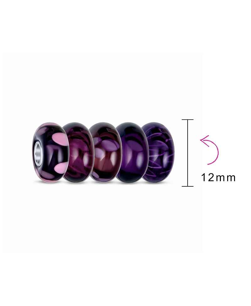 Bling Jewelry Violet Lavender Purple Burgundy Murano Glass Set Of 6 Pieces .925 Sterling Silver Core Spacer Charm Bead Bundle Fits European Style Brac