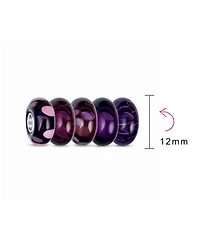 Bling Jewelry Violet Lavender Purple Burgundy Murano Glass Set Of 6 Pieces .925 Sterling Silver Core Spacer Charm Bead Bundle Fits European Style Brac