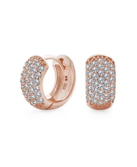 Bling Jewelry 5 Five Row Pave Cubic Zirconia Wide Huggie Hoop Earrings Rose Gold Plated .925 Sterling Silver