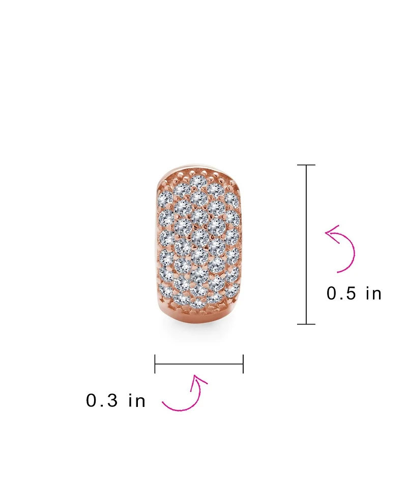 Bling Jewelry 5 Five Row Pave Cubic Zirconia Wide Huggie Hoop Earrings Rose Gold Plated .925 Sterling Silver