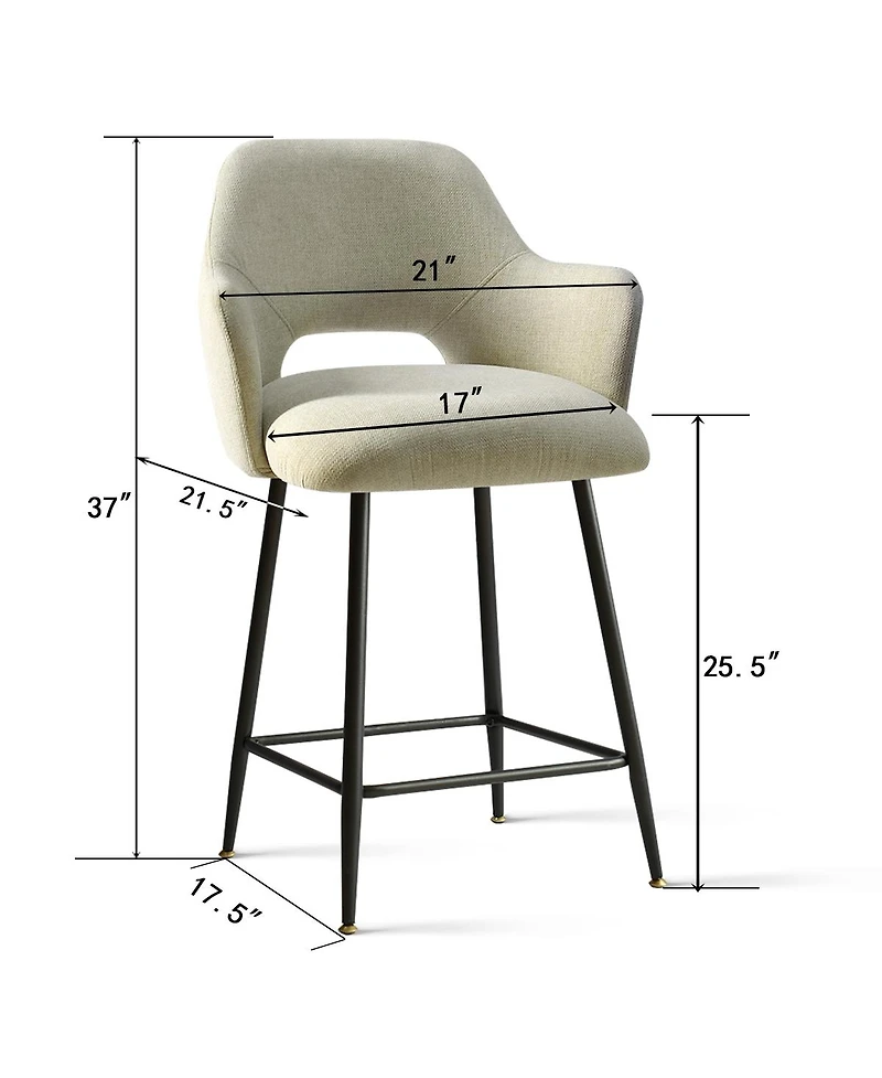 25.5" Armrest Counter Stools Set of 2,Upholstered Counter Height Barstools with Back-Maison Boucle
