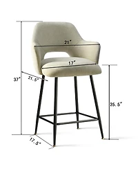 25.5" Armrest Counter Stools Set of 2,Upholstered Counter Height Barstools with Back-Maison Boucle
