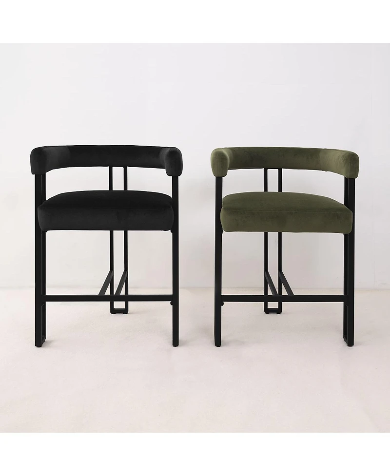 Velvet Counter Stool,Boasting Curved Frame Armrest Stool with Three Legs(1PK)-Maison Boucle