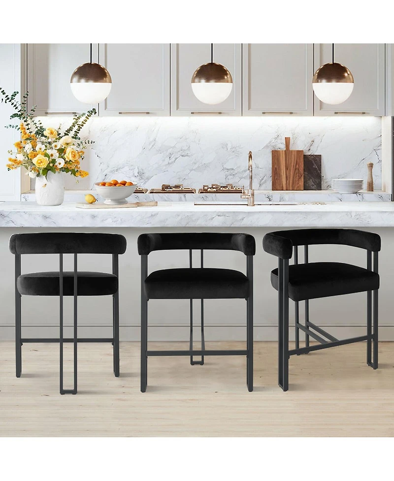 Velvet Counter Stool,Boasting Curved Frame Armrest Stool with Three Legs(1PK)-Maison Boucle
