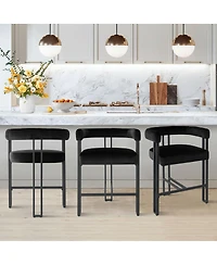 Velvet Counter Stool,Boasting Curved Frame Armrest Stool with Three Legs(1PK)-Maison Boucle