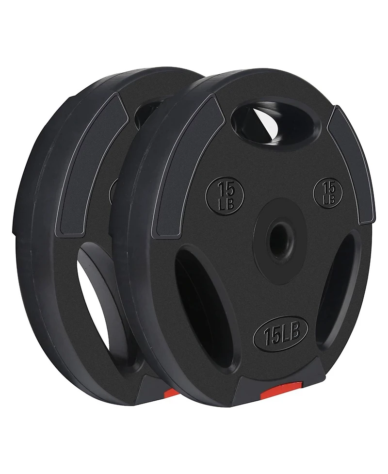 Signature Fitness Standard 15 Pound Coded Olympic Weight Plate, Black (Set of 2)