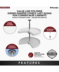 Rev-a-Shelf 24'' Lazy Susan Kidney Polymer 2-Shelf, White, 3472-24-11-52