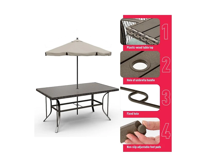 Pamapic Brown 5-Piece Pe Wicker Outdoor Dining Set with Green Cushions