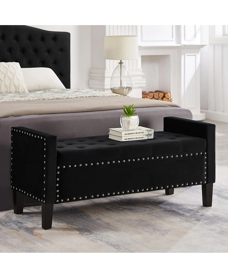 Slickblue Upholstered Tufted Button Storage Bench with Nailhead Trim