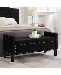 Slickblue Upholstered Tufted Button Storage Bench with Nailhead Trim