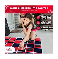 2-in-1 Vintage Giant Checkers and Tic Tac Toe Game With Mat (4 ft. x 4 ft.) - 100% Machine-Washable Canvas - Giant Games