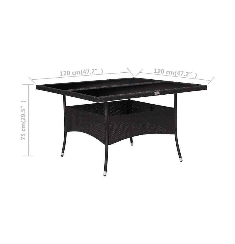 vidaXL Patio Dining Table Black Poly Rattan and Glass