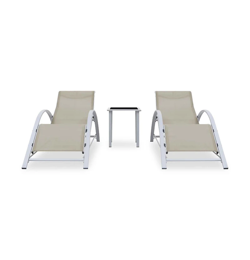 vidaXL Sun Loungers 2 pcs with Table Aluminum Cream