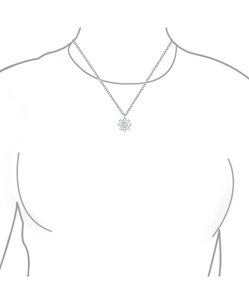 Bling Jewelry Daisy Flower White Created Opal Pendant Necklace & Earrings Set Sterling Silver