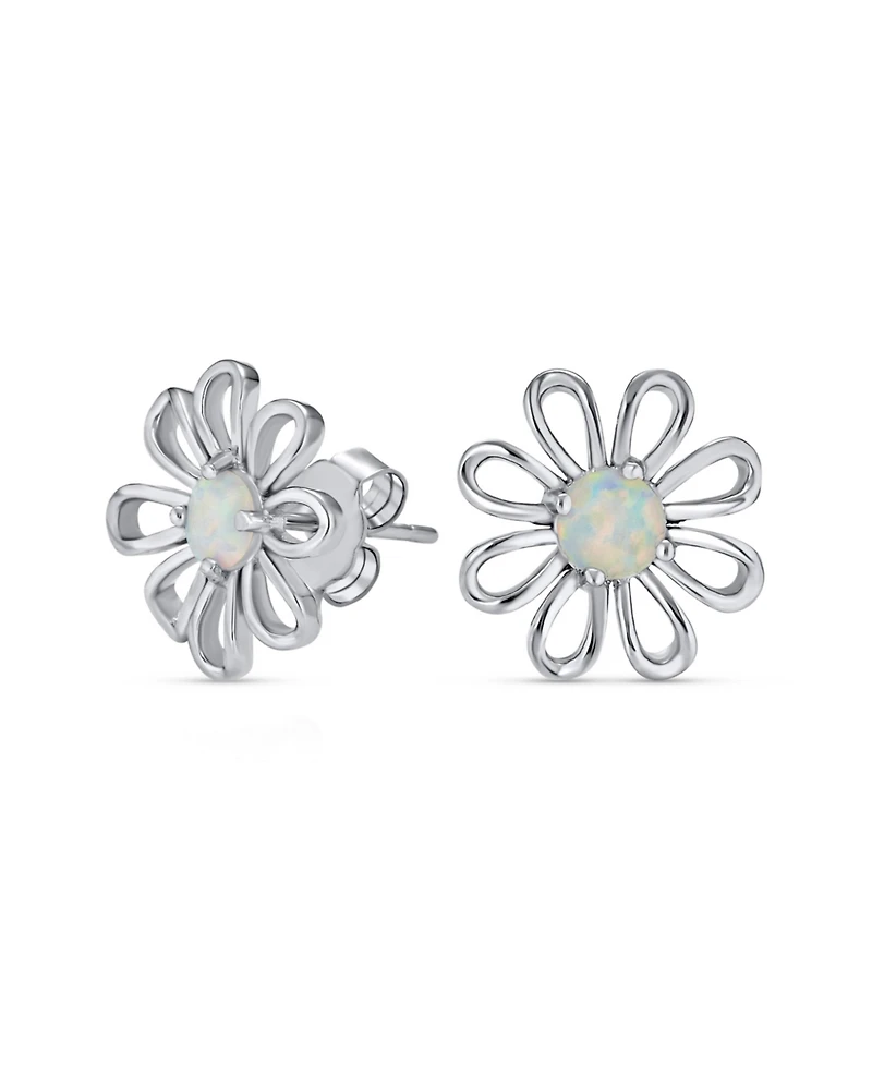 Bling Jewelry Daisy Flower White Created Opal Pendant Necklace & Earrings Set Sterling Silver