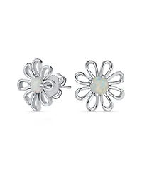 Bling Jewelry Daisy Flower White Created Opal Pendant Necklace & Earrings Set Sterling Silver