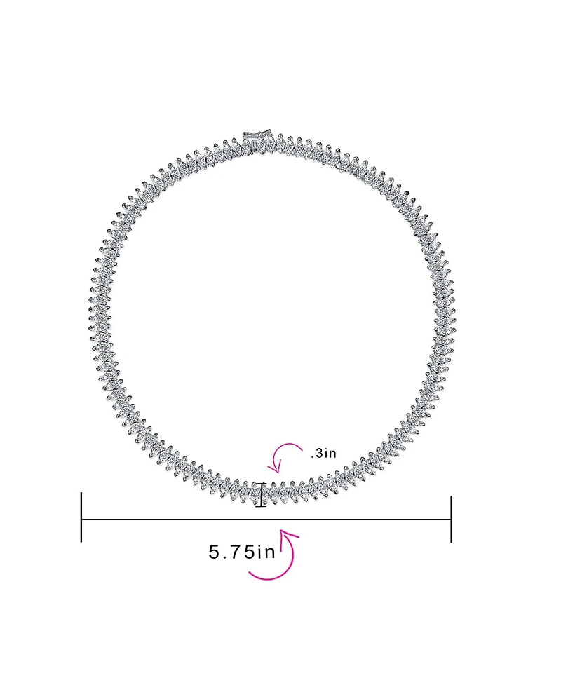 Bling Jewelry Art Deco Style Holiday Day Party Clear White Cubic Zirconia Marquise Formal Statement Tennis Necklace Prom Silver Plated