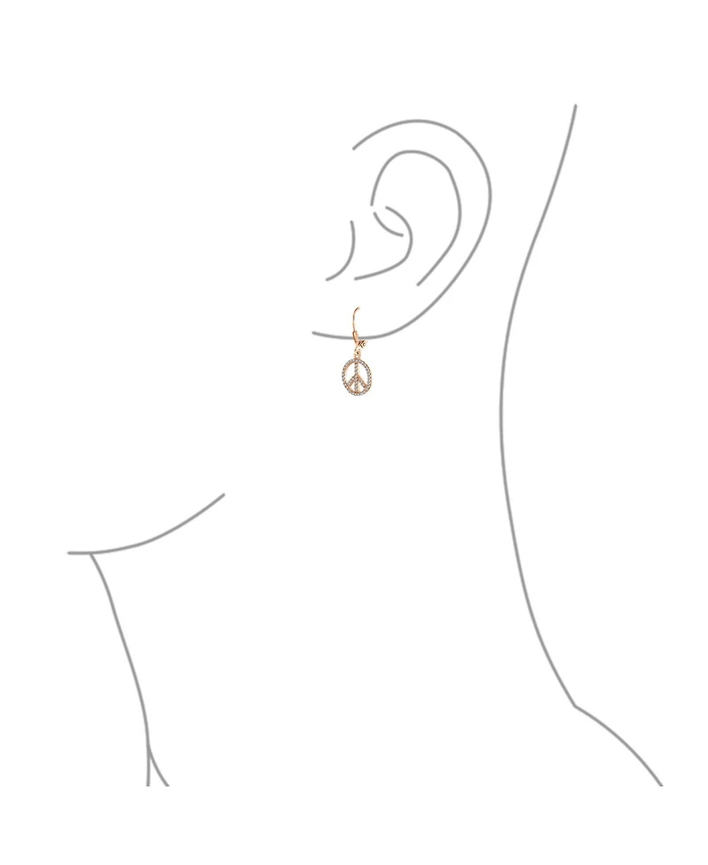 Bling Jewelry Message World Peace Sign Symbol Cubic Zirconia Pave Cz Lever back Drop Dangle Earrings Rose Gold Plated .925 Sterling Silver