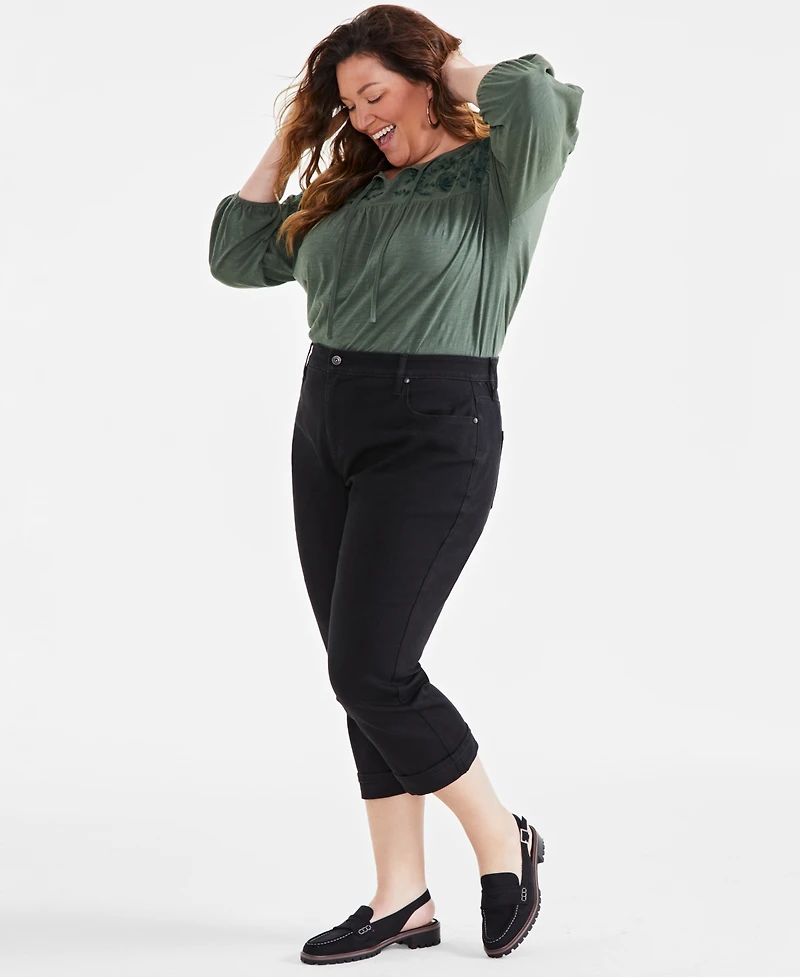 Style & Co Plus Mid-Rise Curvy-Fit Cropped Jeans, Exclusively at Macy's