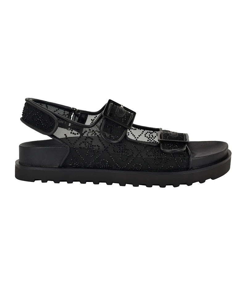 Guess Women's Frella Two Band Embellished Footbed Sandals