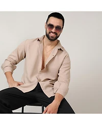 Campus Sutra Men's Beige Self-Design Intertwine Shirt