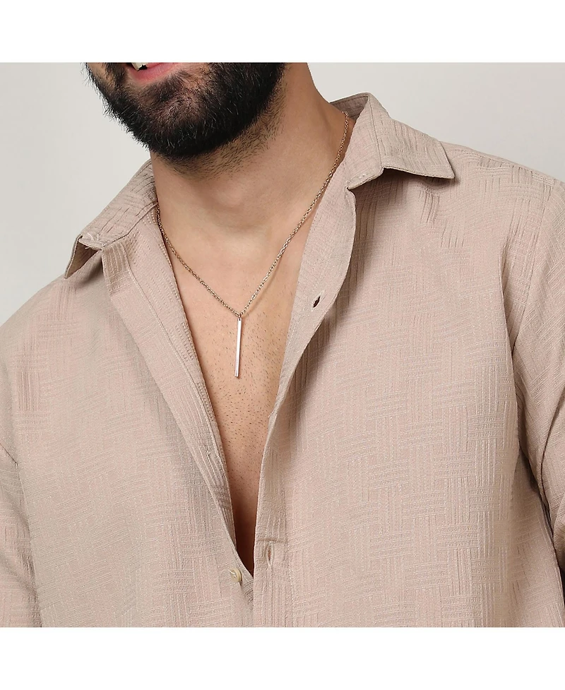 Campus Sutra Men's Beige Self-Design Intertwine Shirt