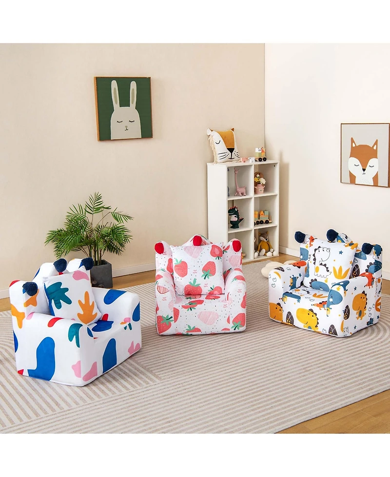 Kids Sofa Chair Foam Filled Armchair Dinosaur Toddler Couch with Cover & Pillow