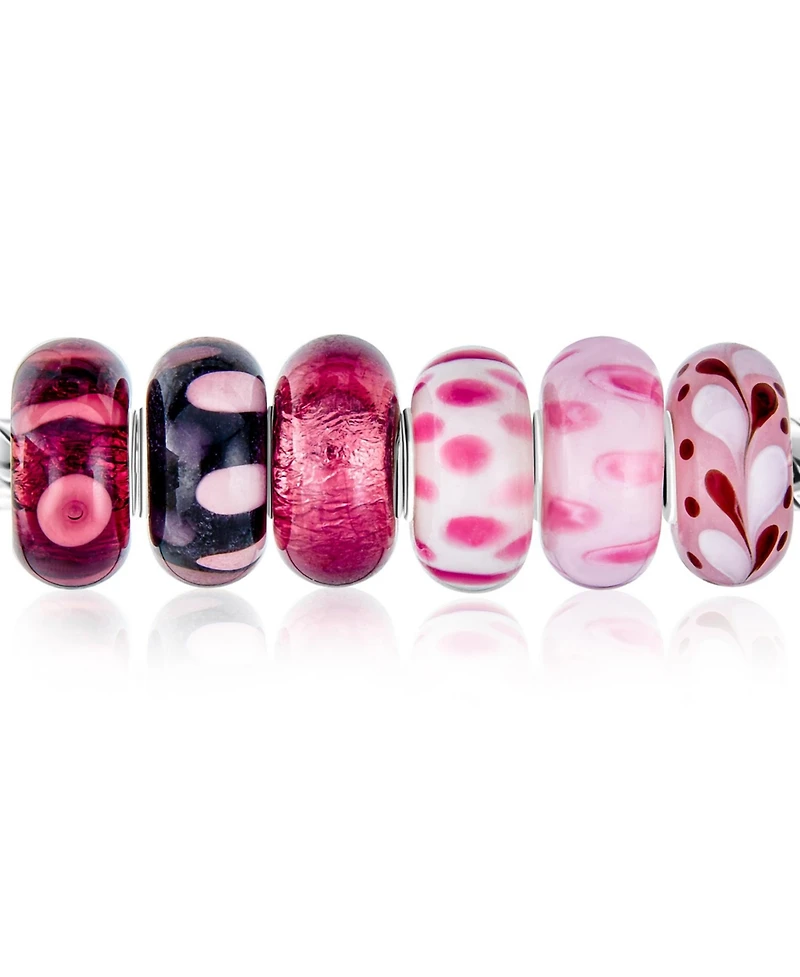 Bling Jewelry Sterling Silver Murano Glass Charm Bead Set - Shades of Red and Pink