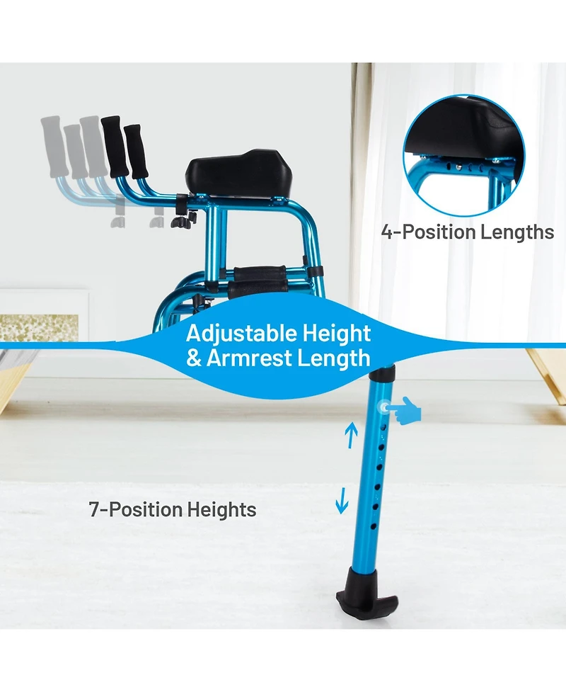 Sugift Folding Adjustable Aluminum Wheel Walking Frame-Navy