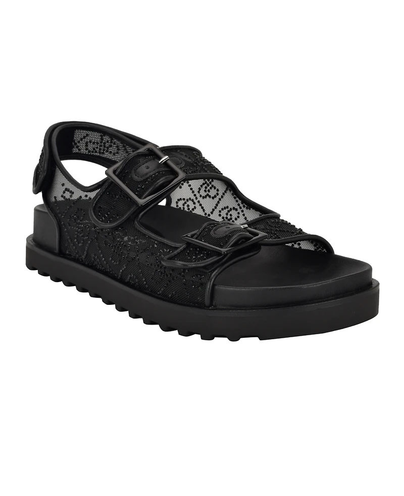 Guess Women's Frella Two Band Embellished Footbed Sandals