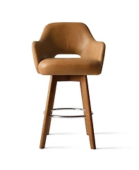 Maison Boucle 360° Swivel Armrest Faux Leather Counter Height Barstool with Rubberwood Legs(Set Of 3)-Maison Boucle