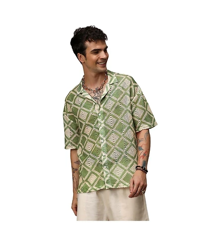 Campus Sutra Men's Geometric Block Oversized Shirt