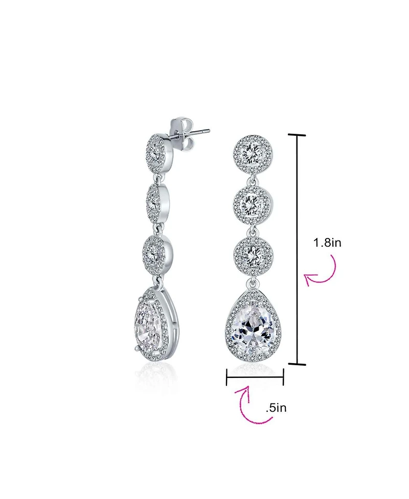 Bling Jewelry Classic Jewelry Fashion Statement Triple Round Pave Cz Halo Long Linear Pear Shape Dangle Teardrop Chandelier Earrings Yellow Gold Silve