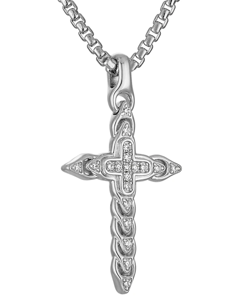 Bulova Diamond (1/5 ct. t.w.) Link Cross Pendant 26" Necklace in Sterling silver