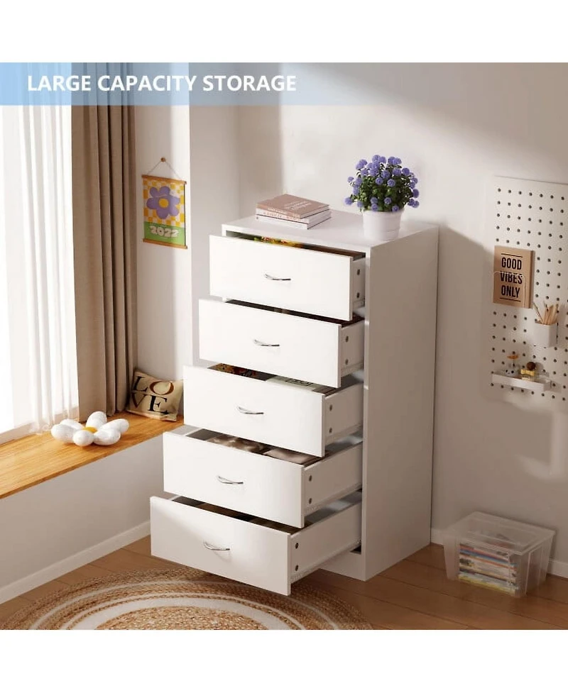 5 Drawer Dresser White Modern Wood Chest of Drawers for Bedroom