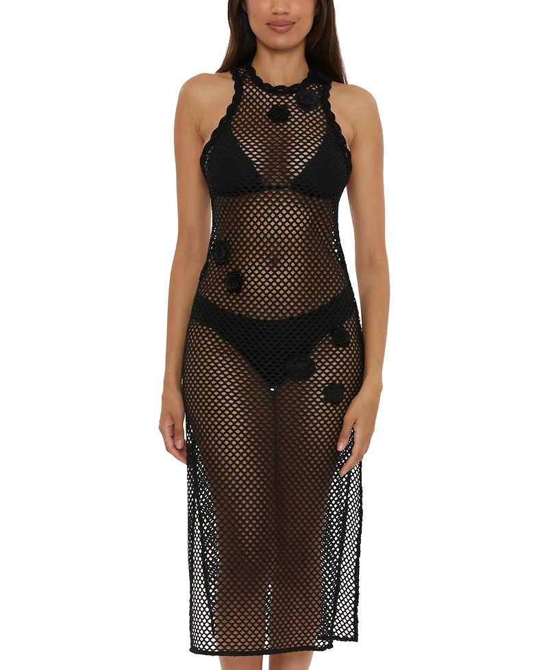 Becca Women's Castaway Island Fishnet Flower-Applique Cover-Up Dress