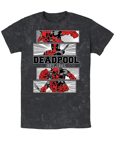 Fifth Sun Men's Deadpool 4 Panel 2 Tone Short Sleeve Mineral Wash Tee