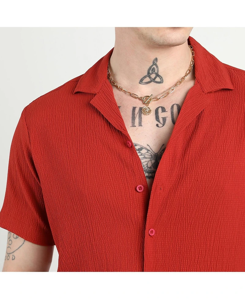 Campus Sutra Men's Scarlet Red Creased Shirt