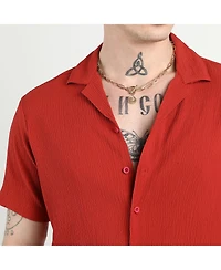 Campus Sutra Men's Scarlet Red Creased Shirt