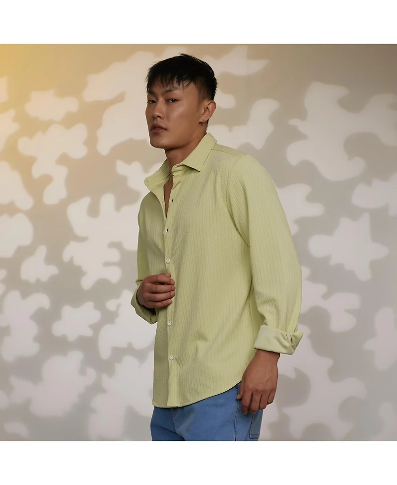Campus Sutra Men's Lime Green Stripe-Creased Shirt