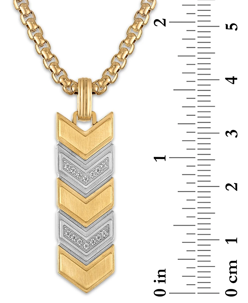Esquire Men's Jewelry Diamond Chevron Link Dog Tag Pendant Necklace (1/6 ct. t.w.) in Stainless Steel & Gold-Tone Plated Stainless Steel