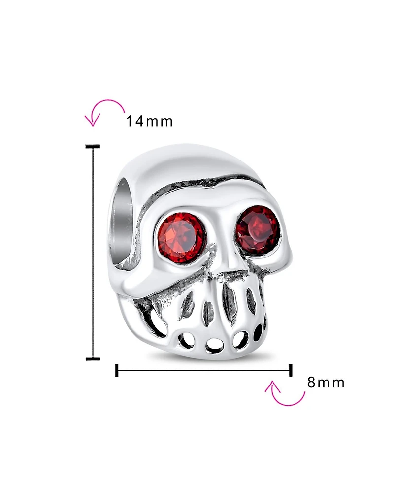 Bling Jewelry Biker Red Eye Skeleton Pirate Skull Charm Bead .925Sterling Silver