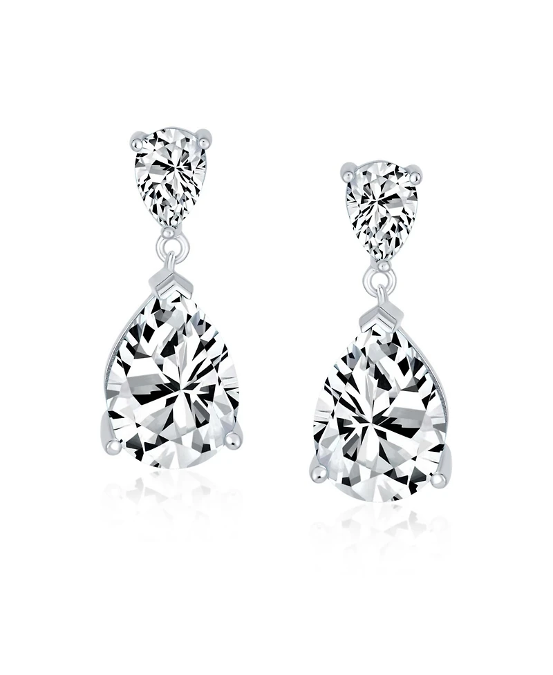 Bling Jewelry Classic Simple 5CT Cubic Zirconia Clear Teardrop Pear Shaped Solitaire Cz Dangle Earrings For Prom .925 Sterling Silver