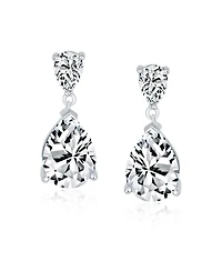 Bling Jewelry Classic Simple 5CT Cubic Zirconia Clear Teardrop Pear Shaped Solitaire Cz Dangle Earrings For Prom .925 Sterling Silver