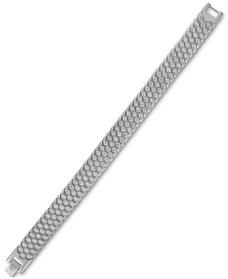 Esquire Men's Jewelry Cubic Zirconia Honeycomb Link Bracelet Stainless Steel (Also Black Ion-Plated Steel), Created for Macy's
