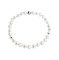Bling Jewelry White Strand Necklace Rhodium Plated Crystal Clasp Pearl 10MM 16 Inch
